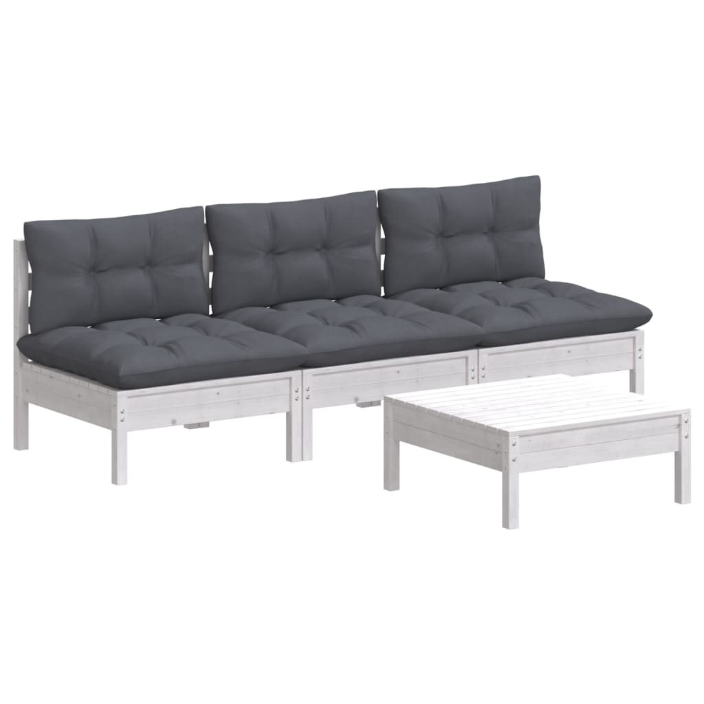 Salon de jardin 4 pcs avec coussins anthracite Bois de pin