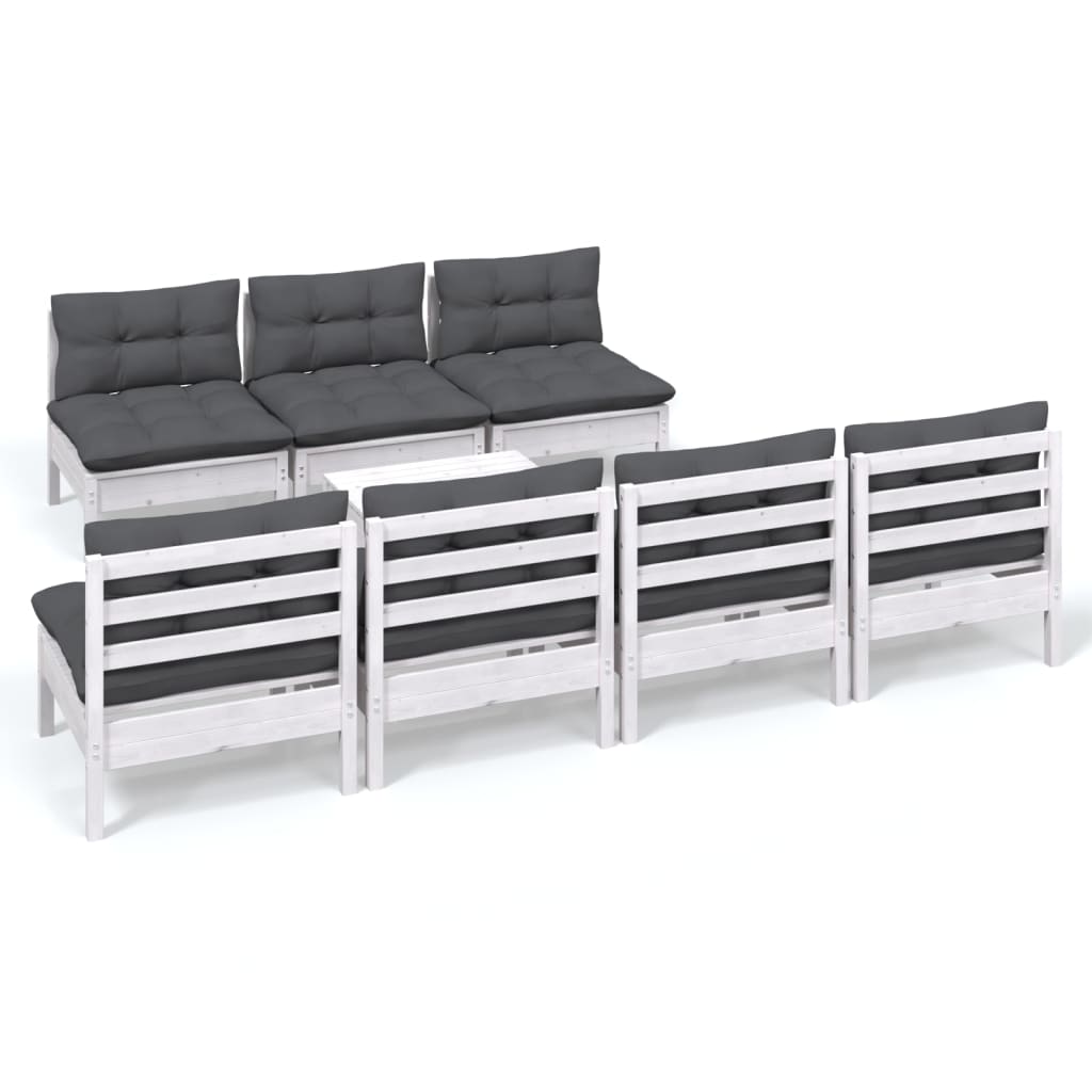 Salon de jardin 8 pcs avec coussins anthracite Bois de pin