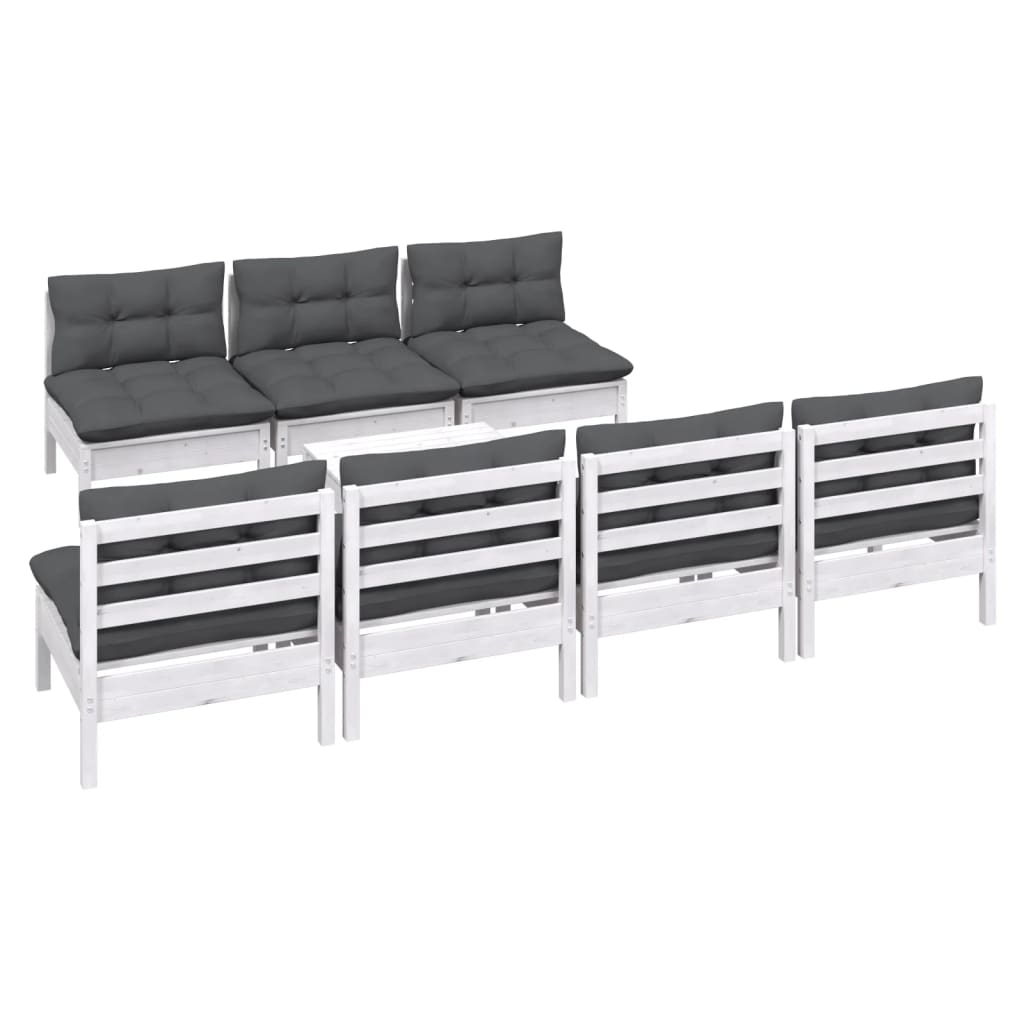 Salon de jardin 8 pcs avec coussins anthracite Bois de pin