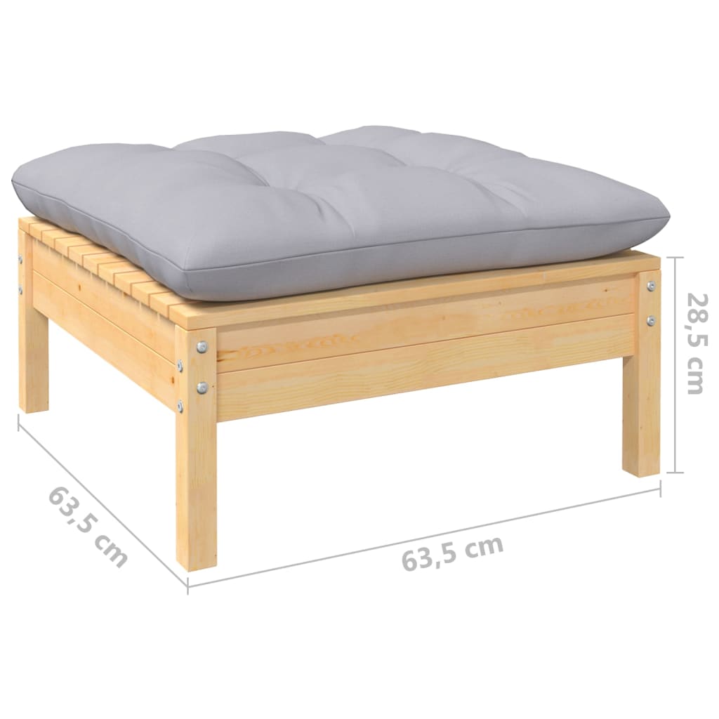 Salon de jardin 9 pcs avec coussins gris bois de pin massif