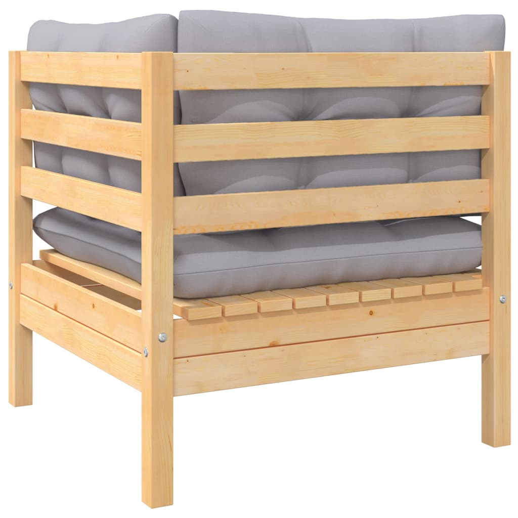 Salon de jardin 8 pcs avec coussins gris Bois de pin massif