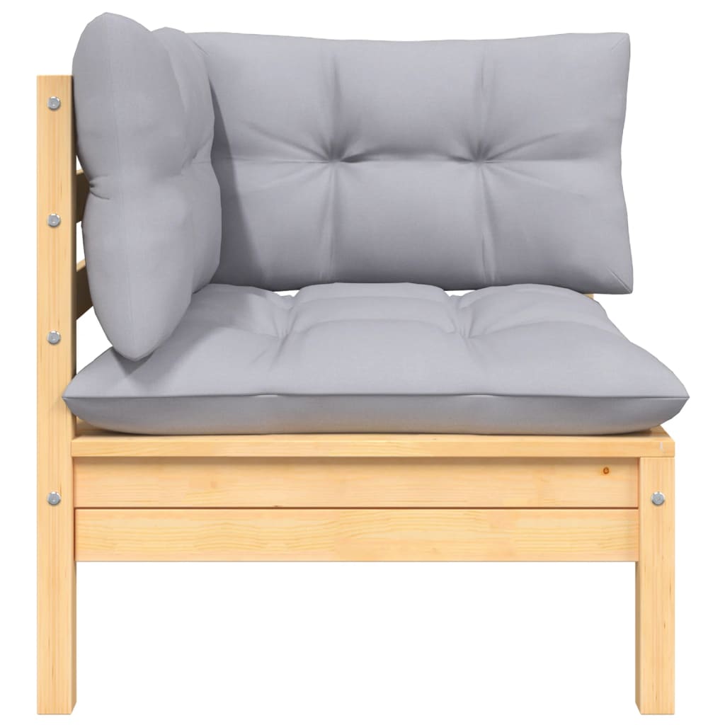 Salon de jardin 8 pcs avec coussins gris Bois de pin massif
