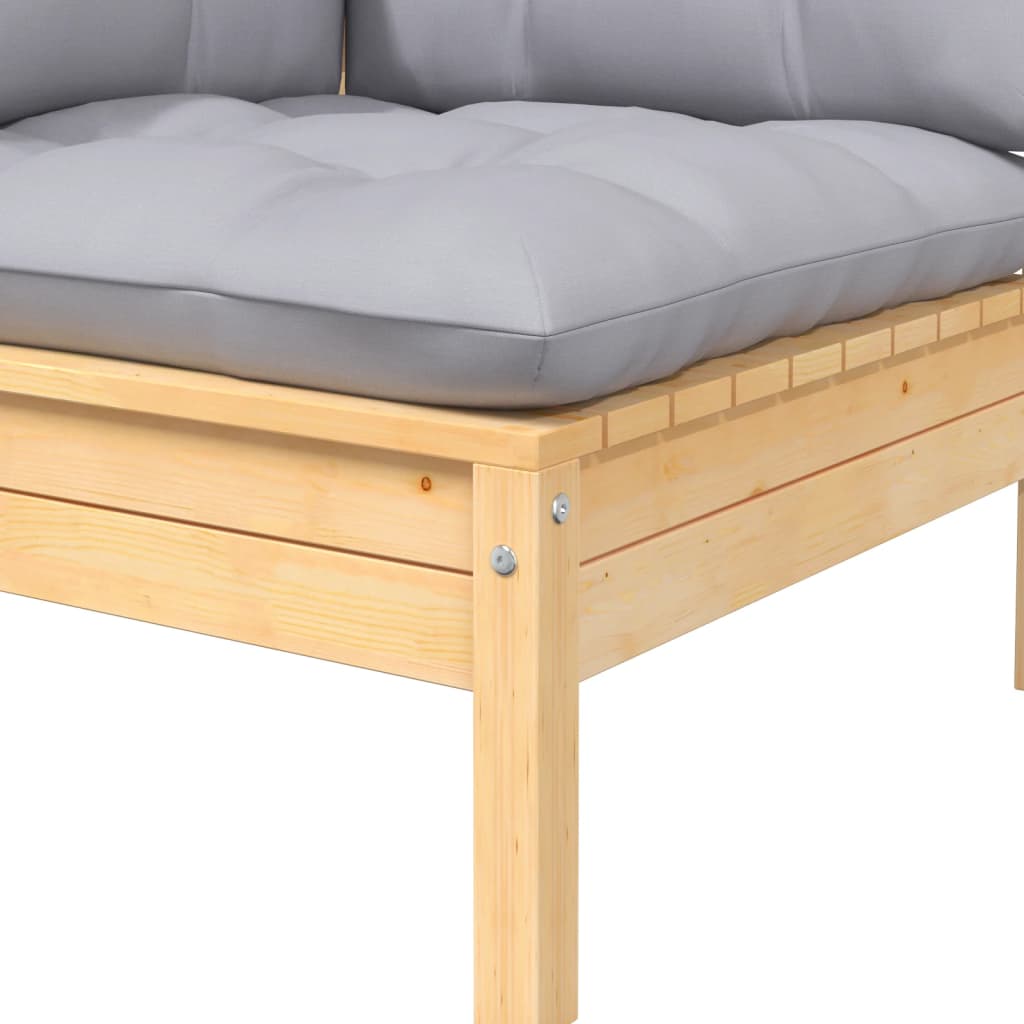 Salon de jardin 8 pcs avec coussins gris Bois de pin massif