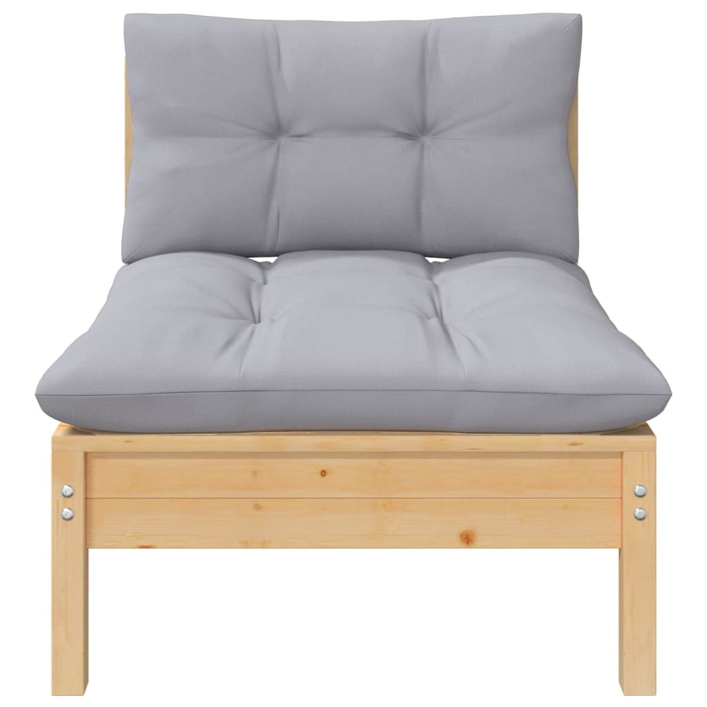 Salon de jardin 5 pcs avec coussins gris bois de pin massif