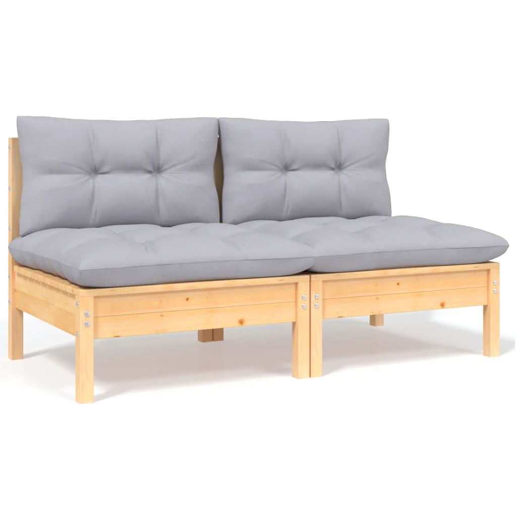Salon de jardin 7 pcs avec coussins gris bois de pin massif