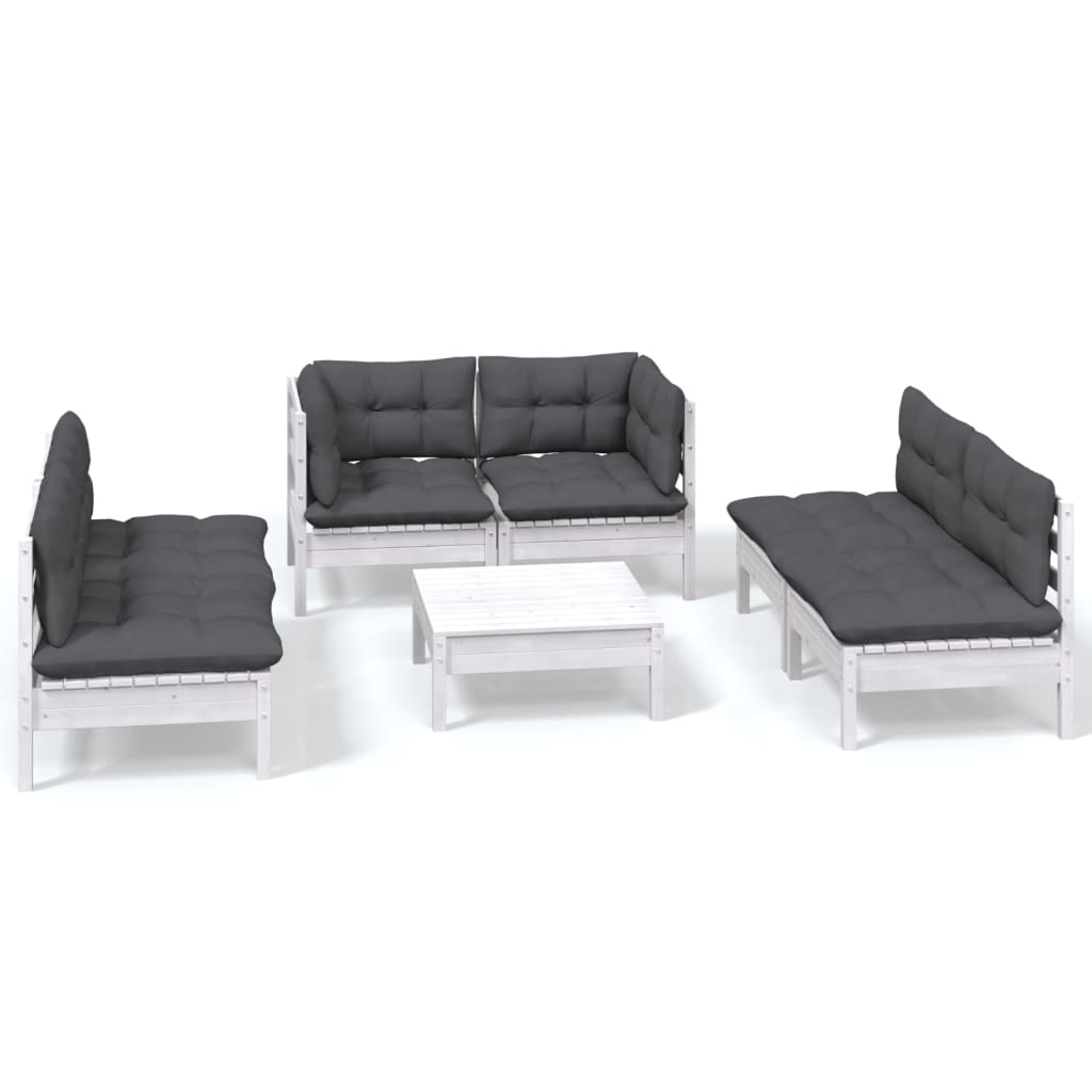 Salon de jardin 7 pcs avec coussins bois de pin massif