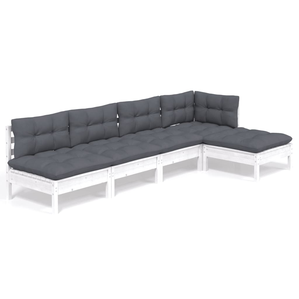 Salon de jardin 5 pcs avec coussins blanc bois de pin
