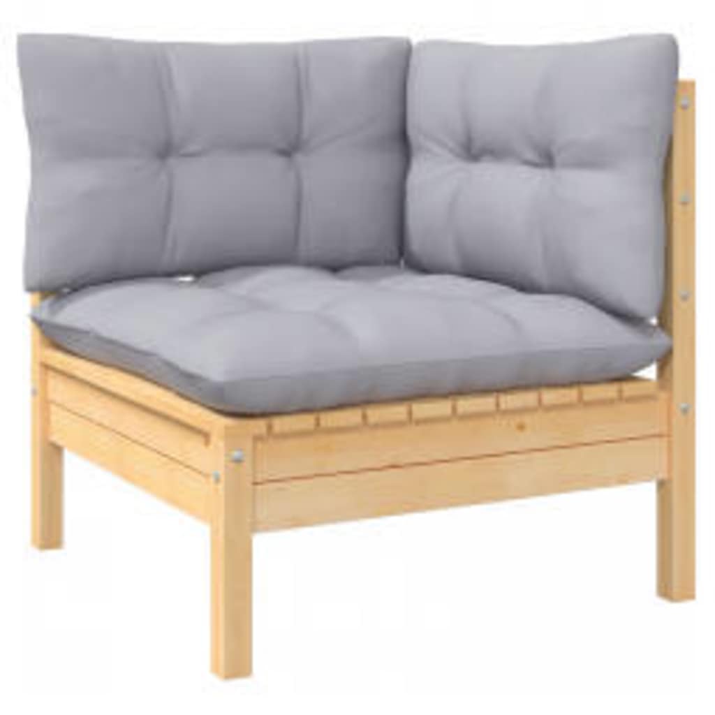 Salon de jardin 4 pcs avec coussins gris Bois de pin