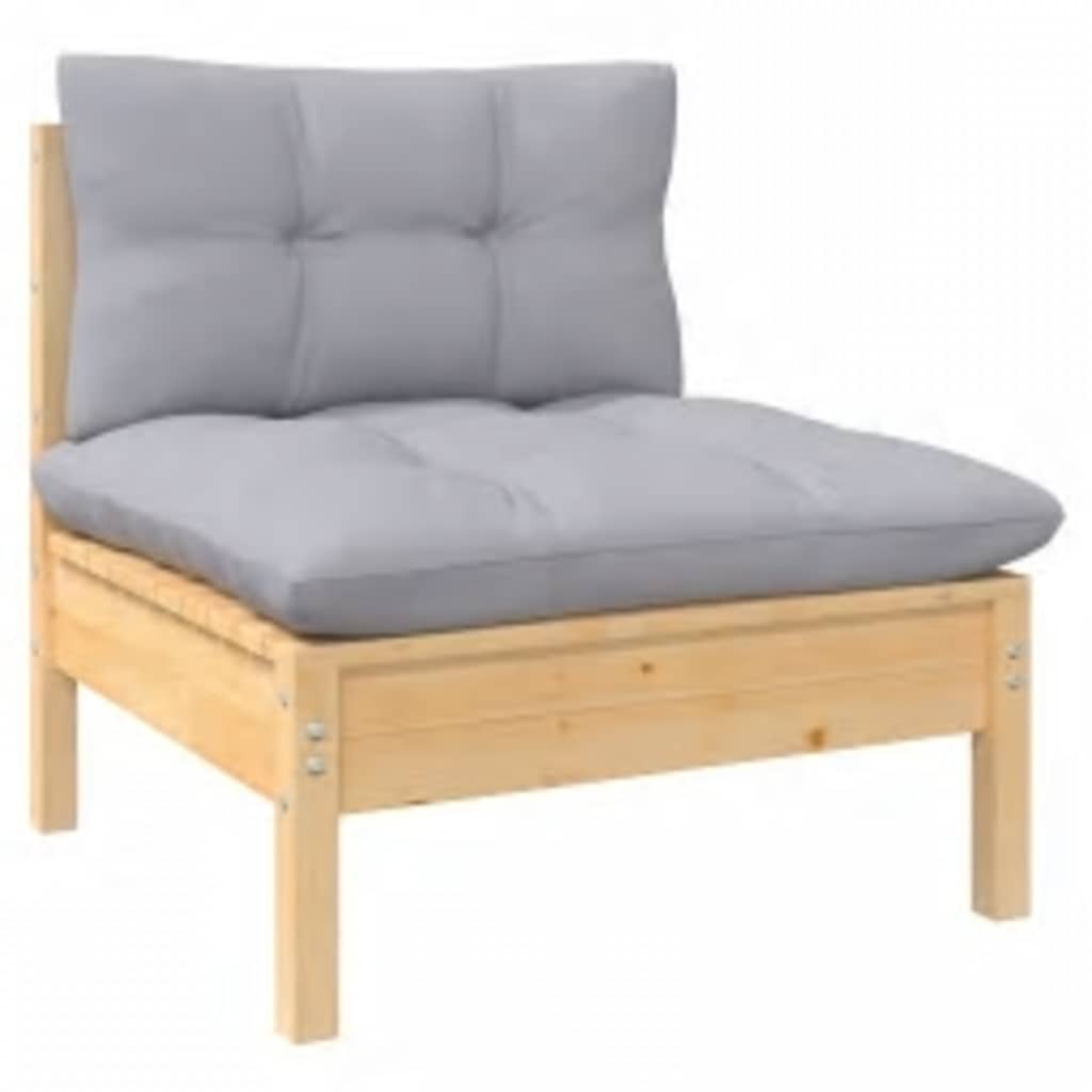Salon de jardin 4 pcs avec coussins gris Bois de pin