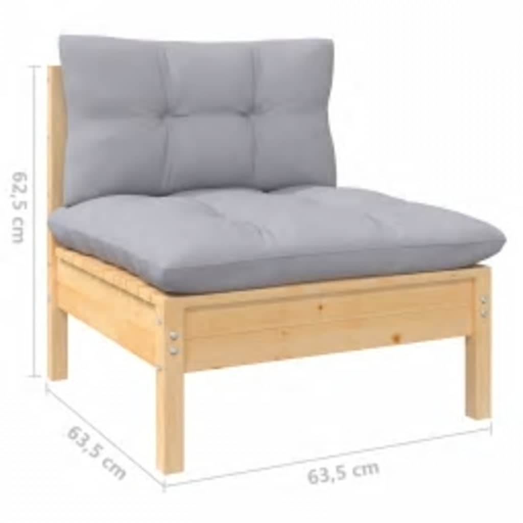 Salon de jardin 4 pcs avec coussins gris Bois de pin