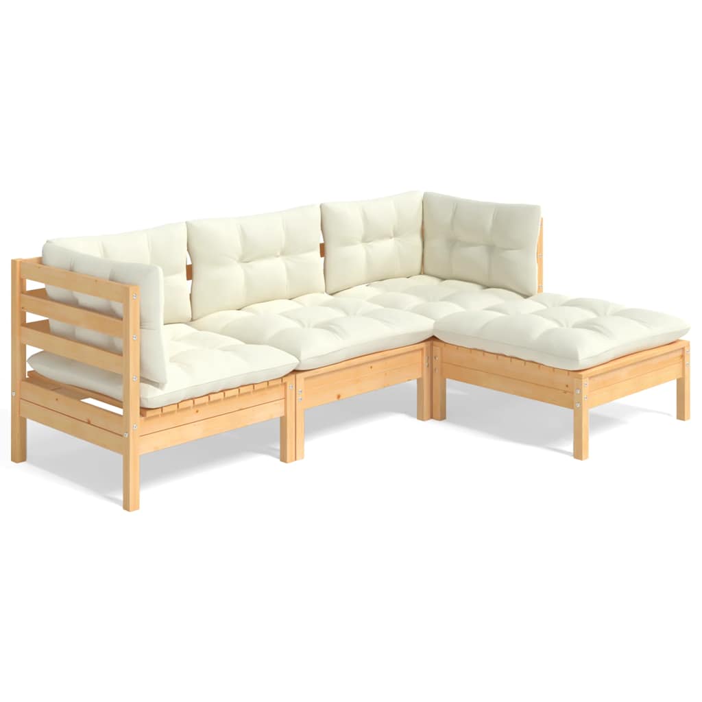 Salon de jardin 4 pcs avec coussins crème Bois de pin