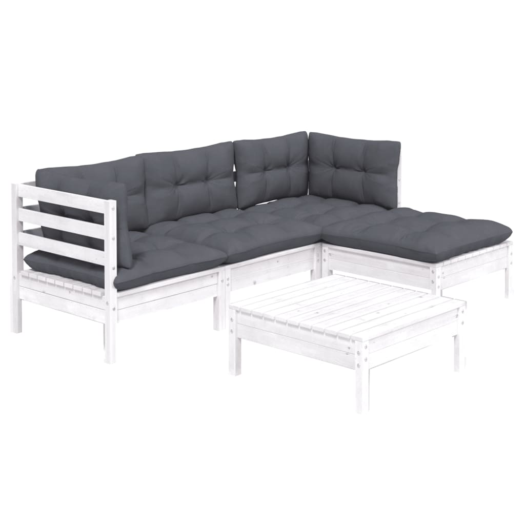 Salon de jardin 5 pcs avec coussins blanc bois de pin