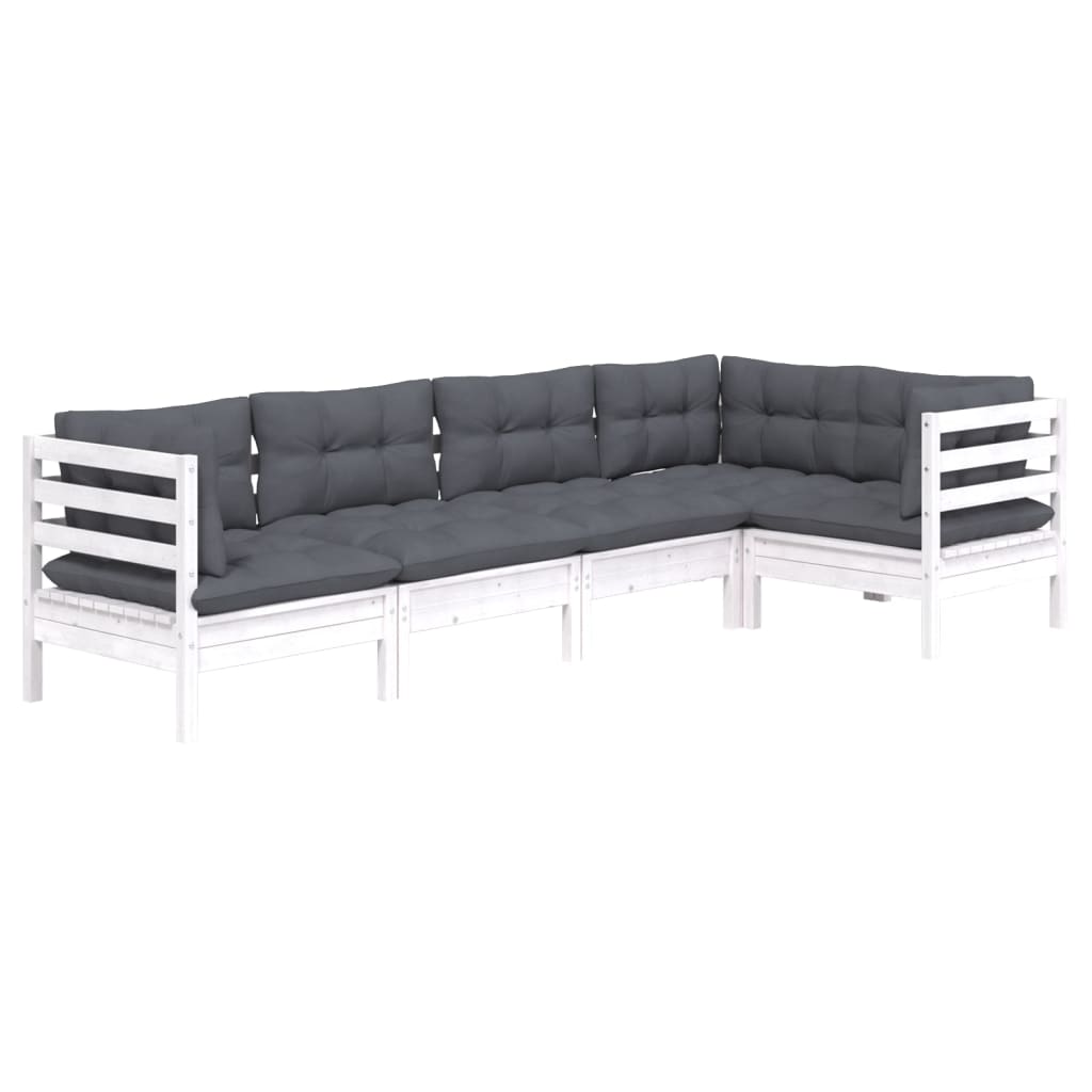 Salon de jardin 5 pcs avec coussins blanc bois de pin