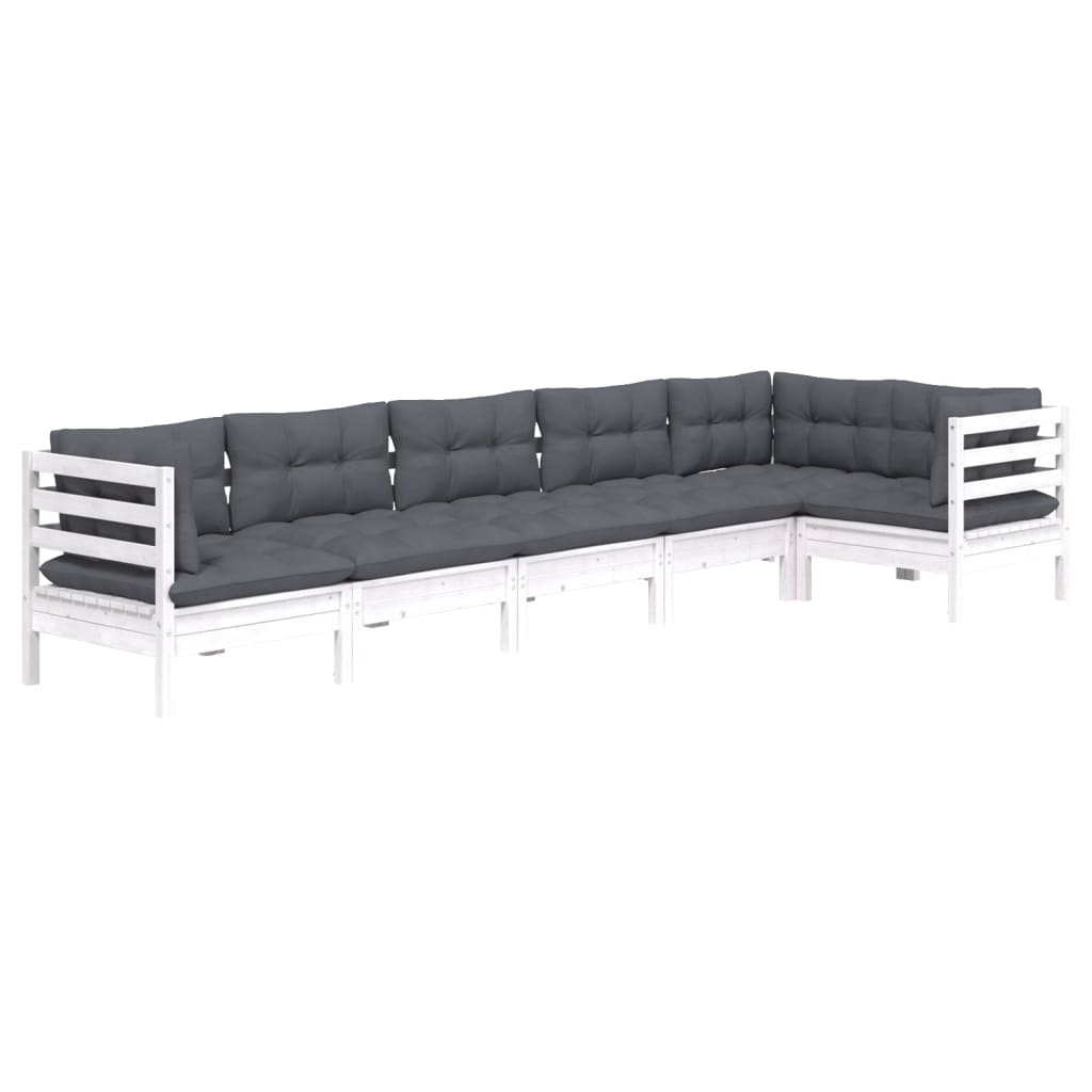 Salon de jardin 6 pcs avec coussins blanc bois de pin