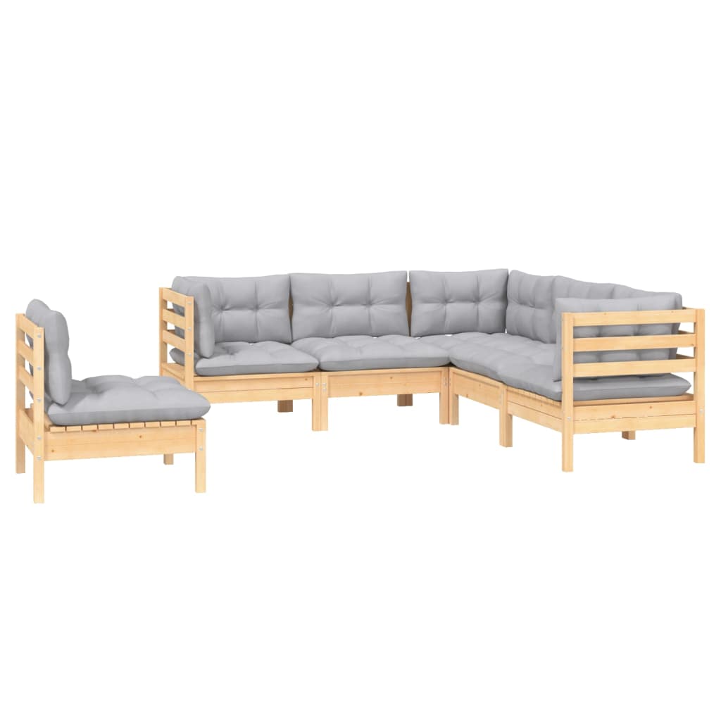Salon de jardin 5 pcs avec coussins gris bois de pin