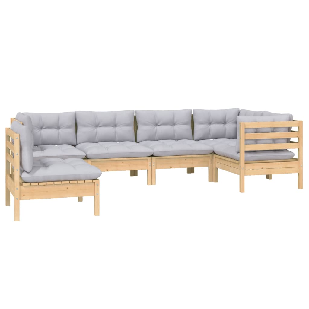 Salon de jardin 6 pcs avec coussins gris bois de pin