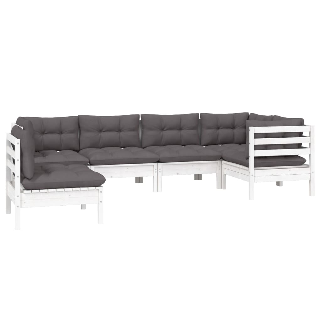 Salon de jardin 6 pcs avec coussins blanc bois de pin