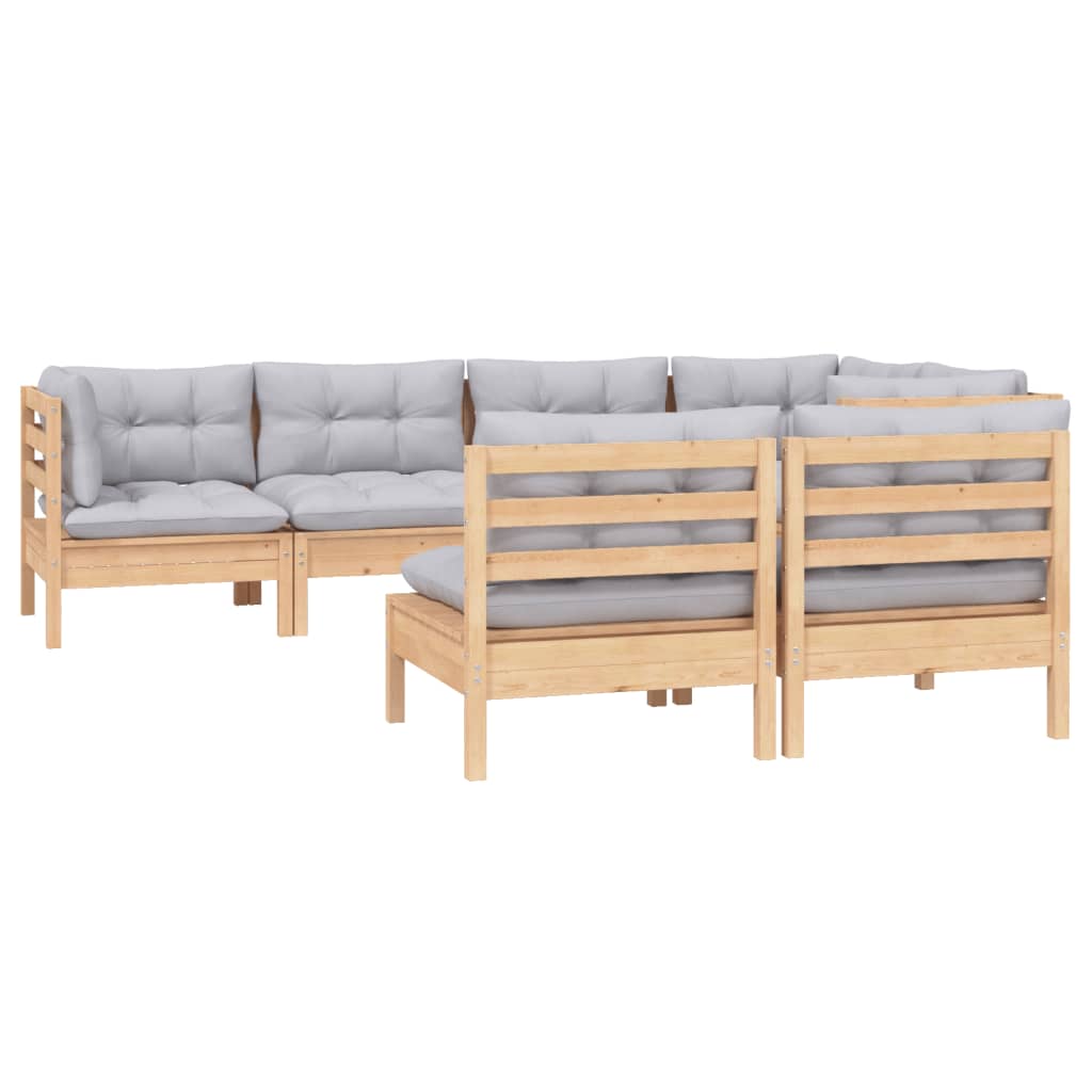 Salon de jardin 7 pcs avec coussins gris bois de pin massif