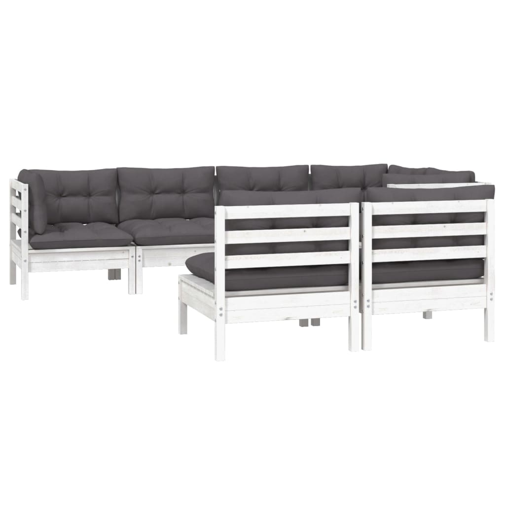 Salon de jardin 7 pcs avec coussins Blanc Bois de pin massif