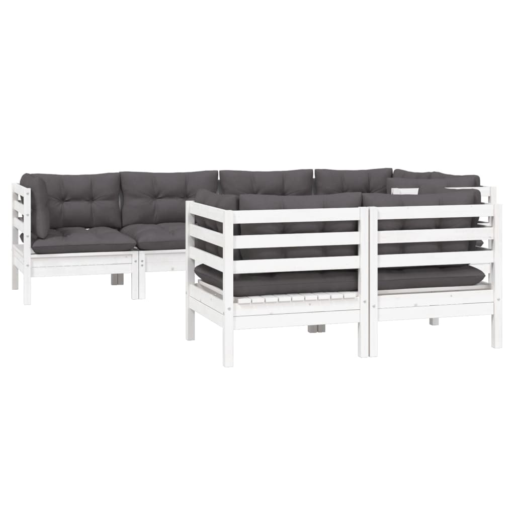 Salon de jardin 7 pcs avec coussins blanc bois de pin massif
