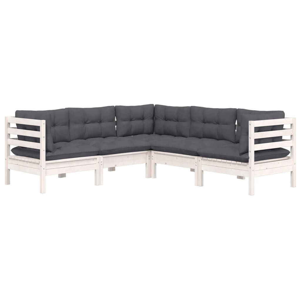 Salon de jardin 5 pcs avec coussins blanc bois de pin solide
