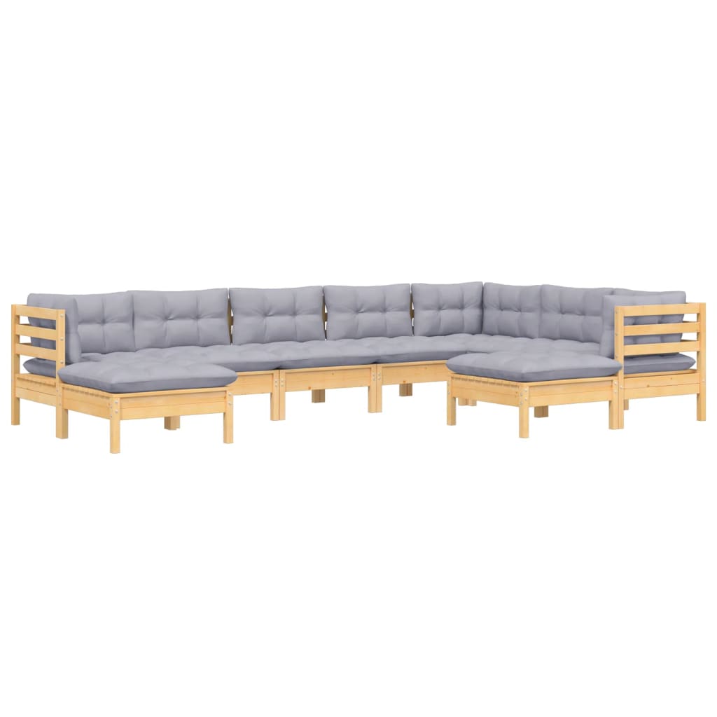 Salon de jardin 9 pcs avec coussins gris bois de pin massif