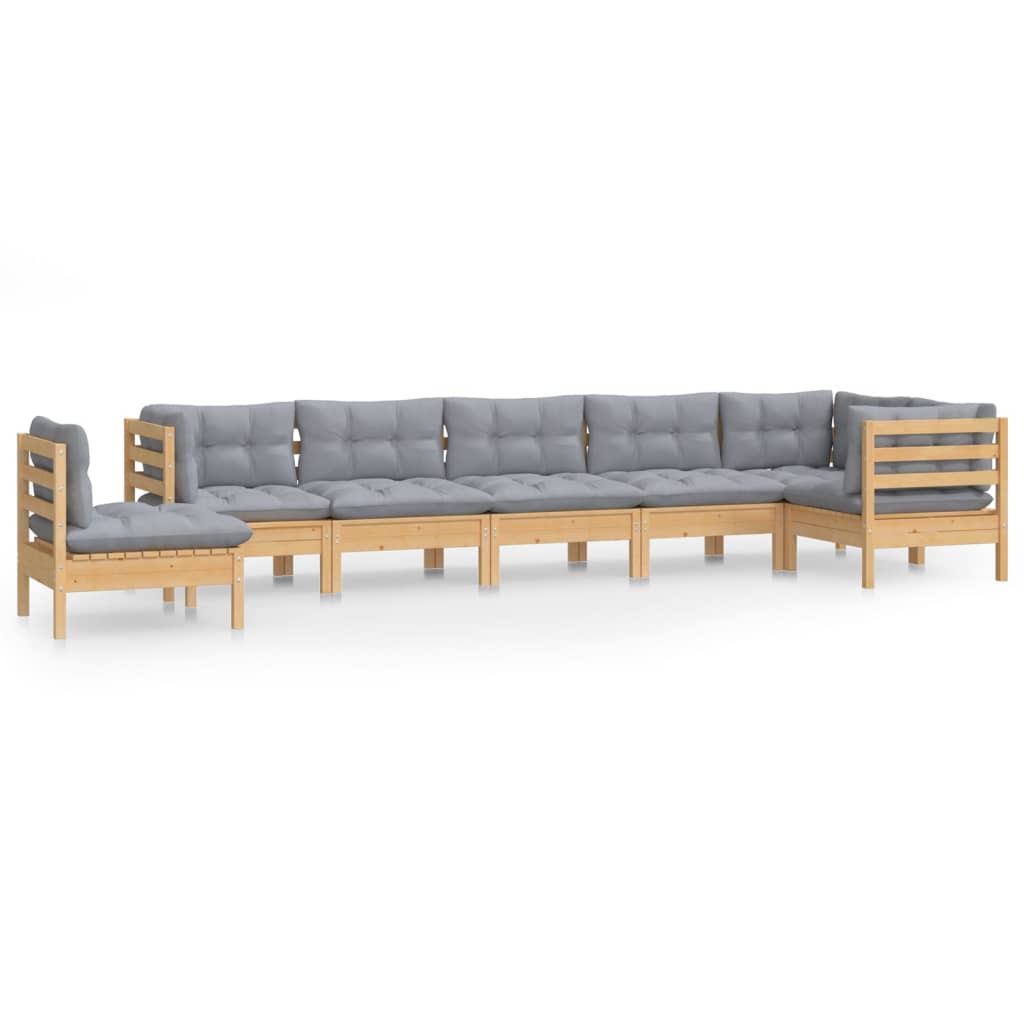 Salon de jardin 8 pcs avec coussins gris Bois de pin massif