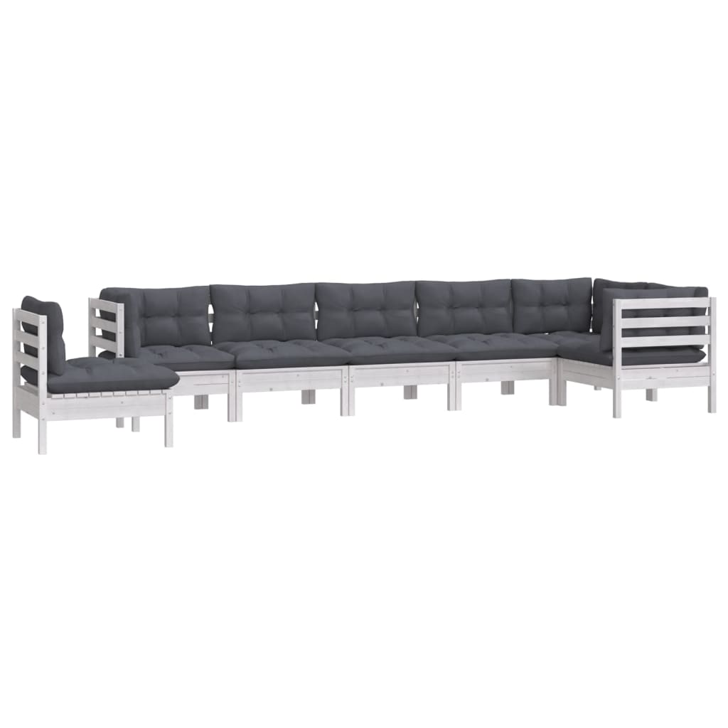Salon de jardin 8 pcs avec coussins blanc bois de pin massif