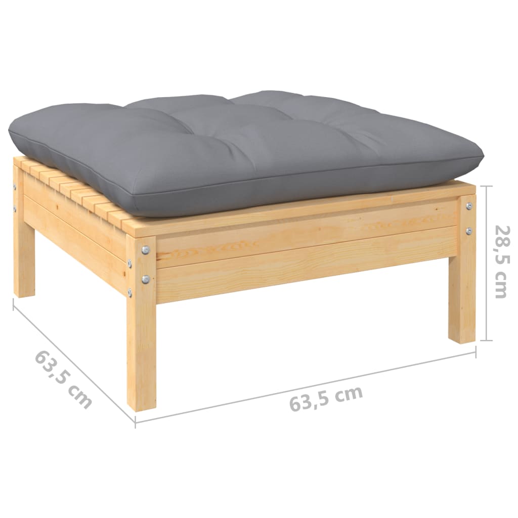 Salon de jardin 9 pcs avec coussins gris bois de pin massif