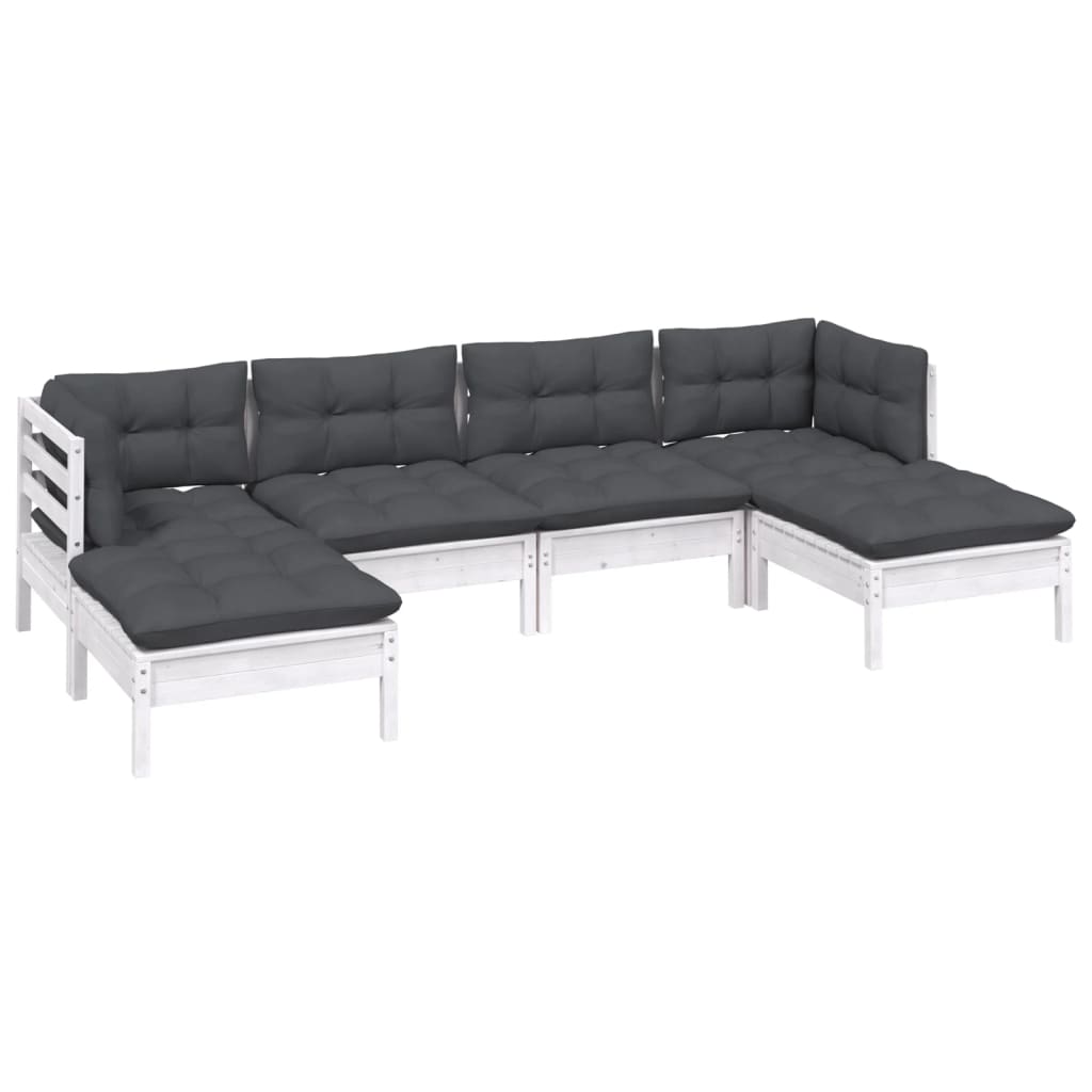 Salon de jardin 6 pcs avec coussins blanc bois de pin