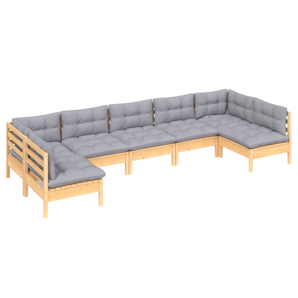 Salon de jardin 7 pcs avec coussins gris bois de pin massif