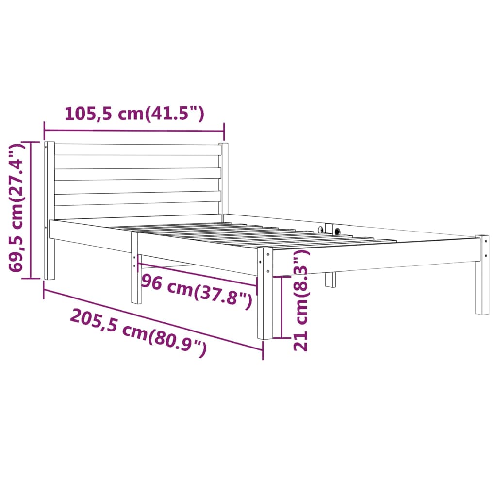 Cadre de lit sans matelas bois de pin massif 100x200 cm blanc - XIOS