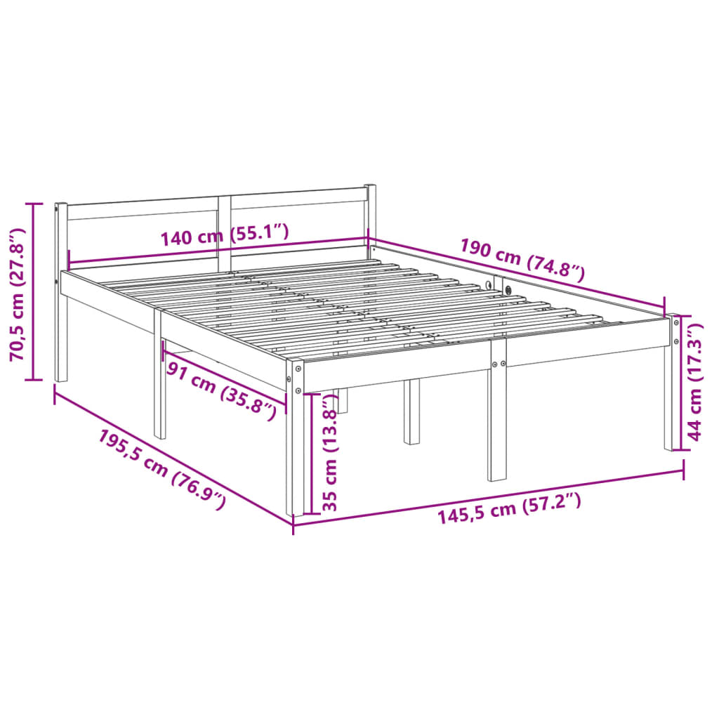 Lit pour personne âgée sans matelas 140x190 cm bois pin massif - XIOS