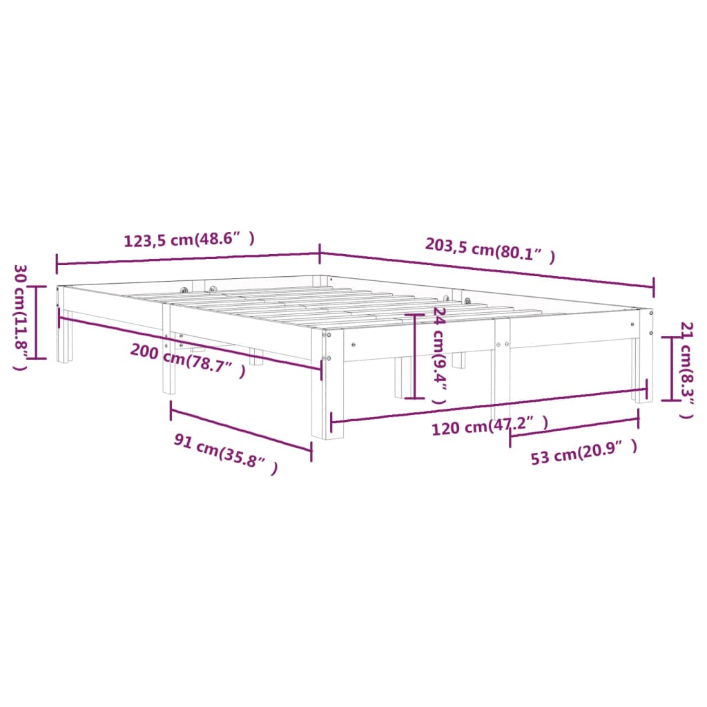 Cadre de lit sans matelas blanc bois de pin massif 120x200 cm - XIOS