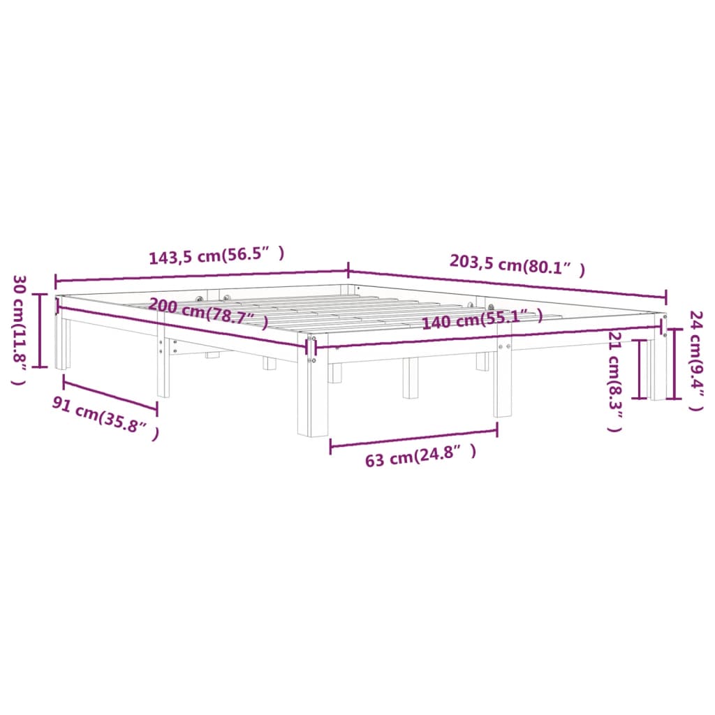Cadre de lit sans matelas bois massif de pin 140x200 cm - XIOS