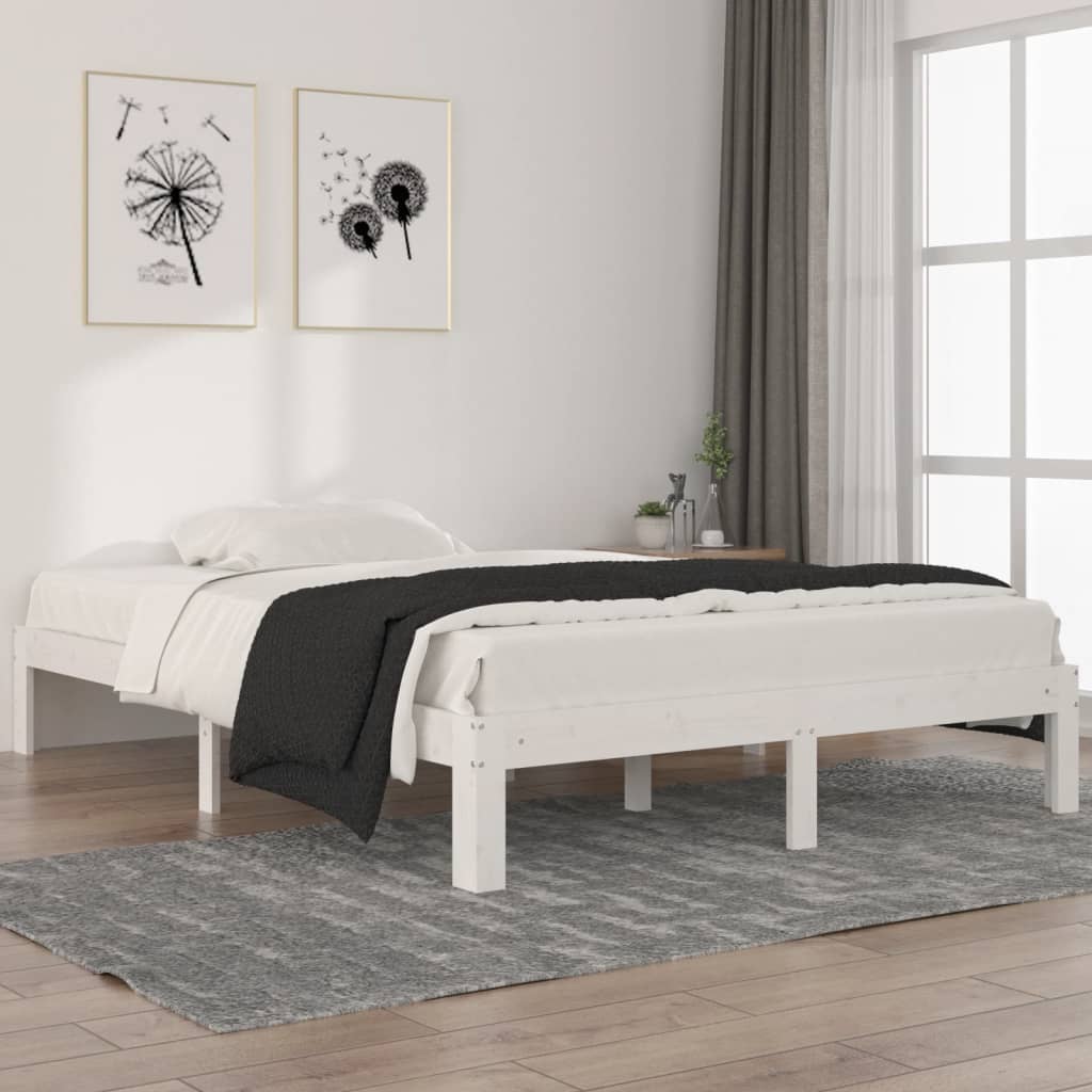 Cadre de lit sans matelas blanc bois de pin massif 140x200 cm - XIOS