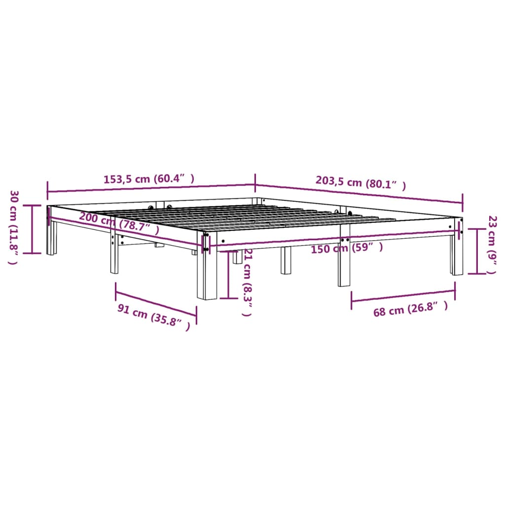 Cadre de lit sans matelas bois massif 150x200 cm - XIOS