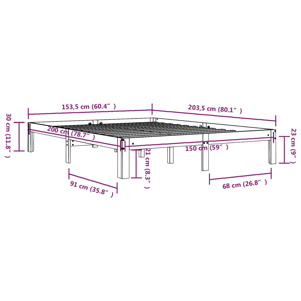 Cadre de lit sans matelas blanc bois massif 150x200 cm - XIOS