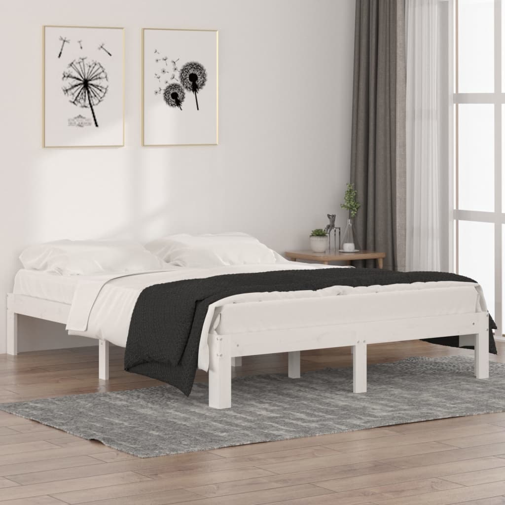 Cadre de lit sans matelas blanc bois massif 150x200 cm - XIOS