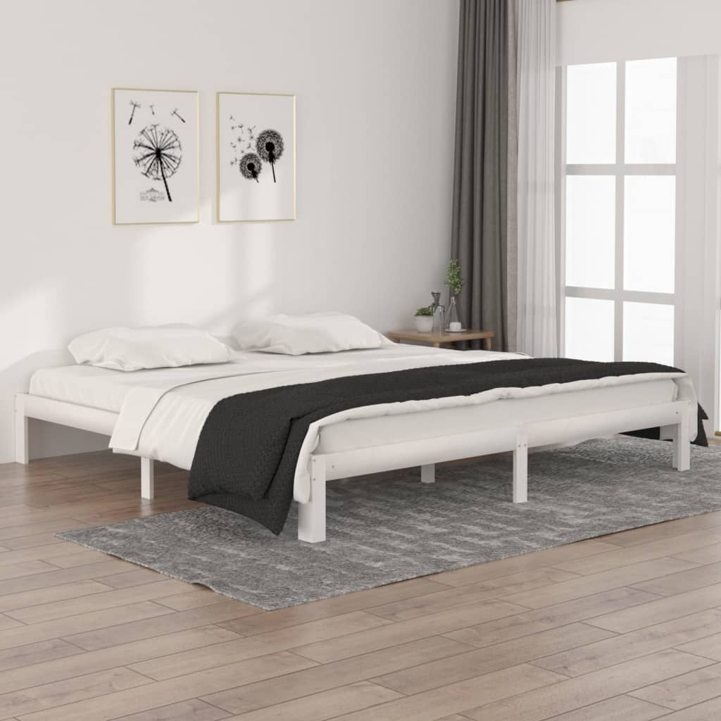 Cadre de lit sans matelas blanc bois massif de pin 200x200 cm - XIOS
