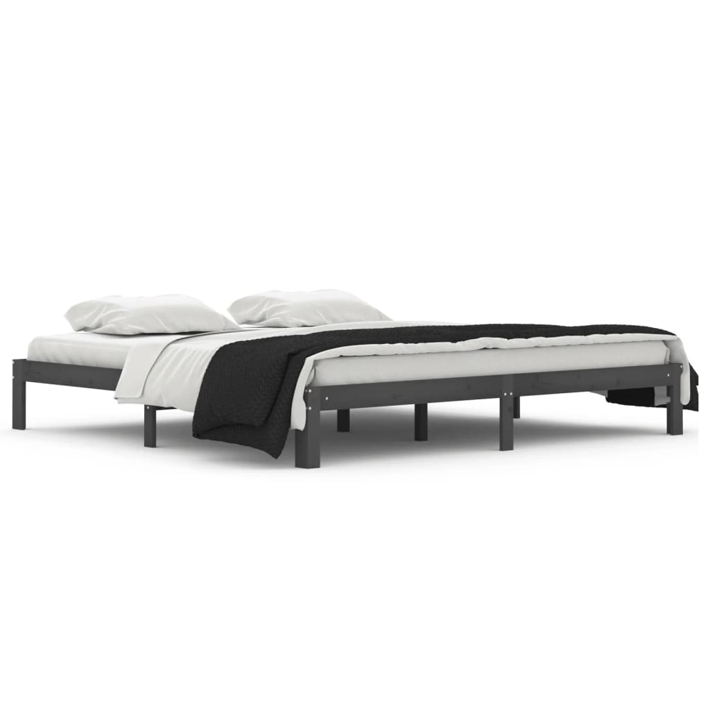 Cadre de lit sans matelas bois massif de pin gris 200x200 cm - XIOS