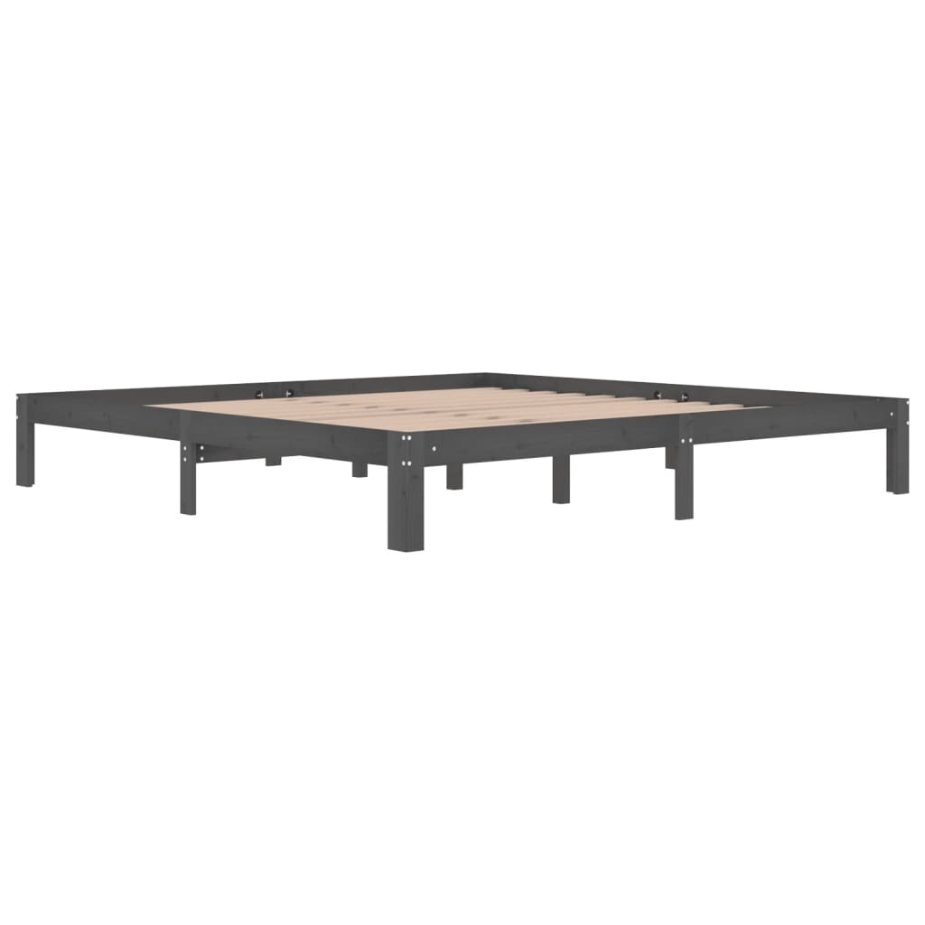 Cadre de lit sans matelas bois massif de pin gris 200x200 cm - XIOS