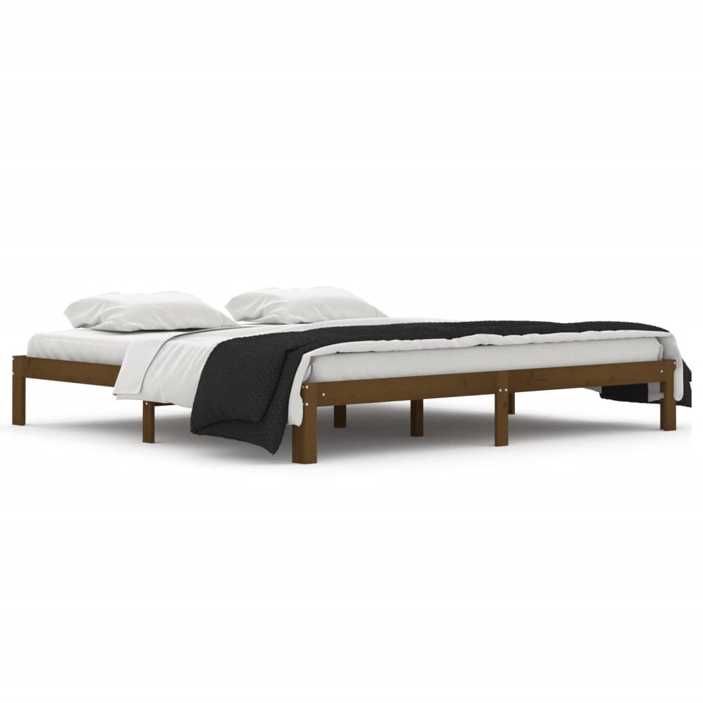 Cadre de lit sans matelas marron miel bois pin massif 200x200cm - XIOS