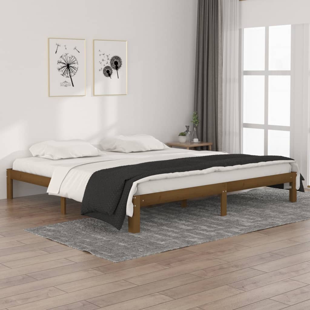 Cadre de lit sans matelas marron miel bois pin massif 200x200cm - XIOS