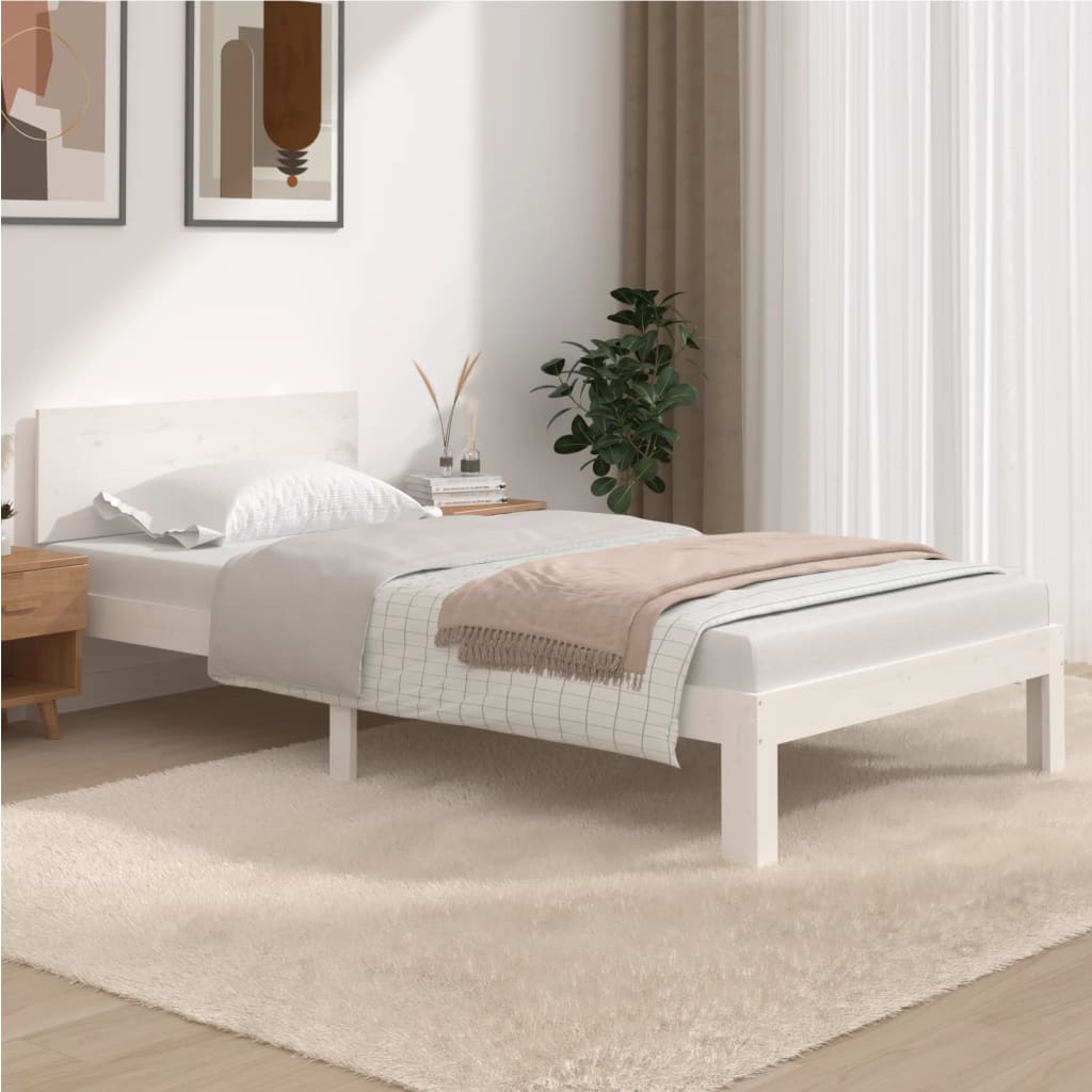 Cadre de lit sans matelas blanc bois de pin massif 100x200 cm - XIOS