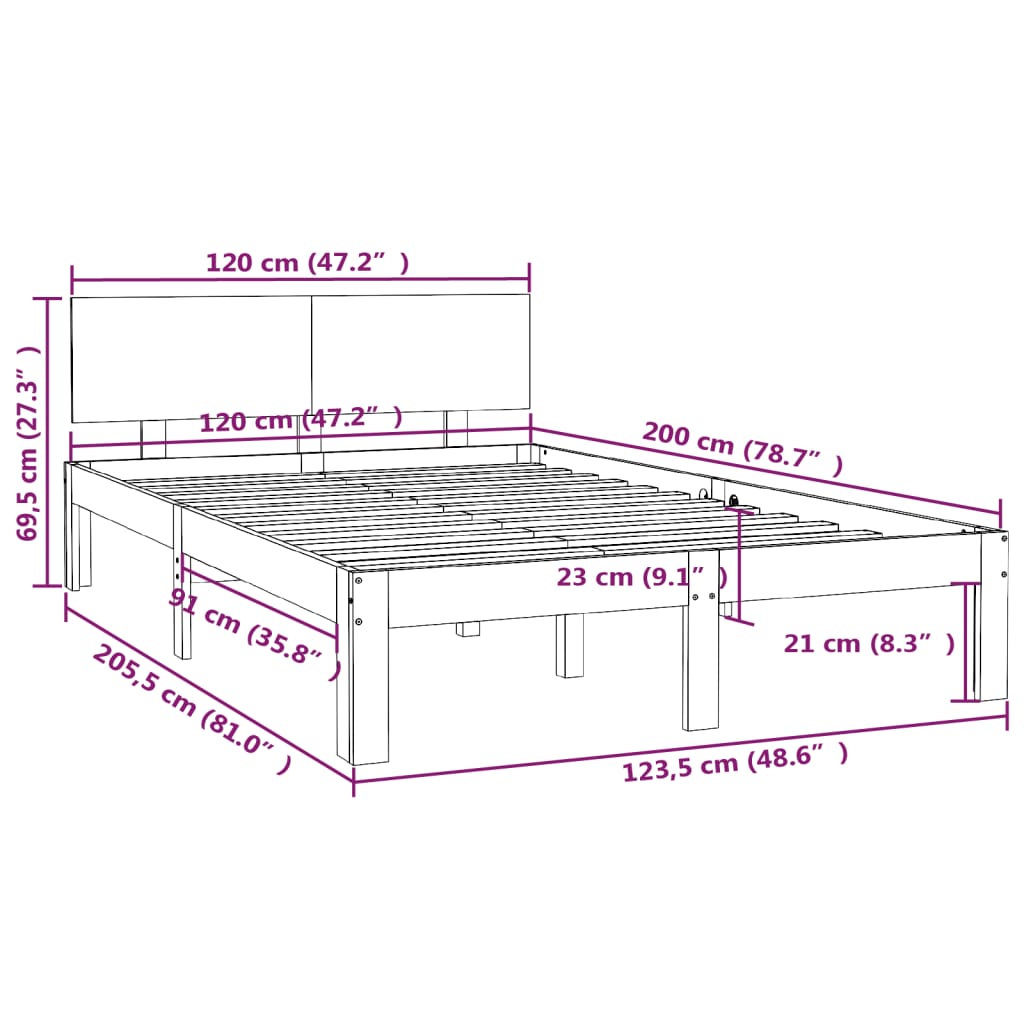 Cadre de lit sans matelas blanc bois de pin massif 120x200 cm - XIOS
