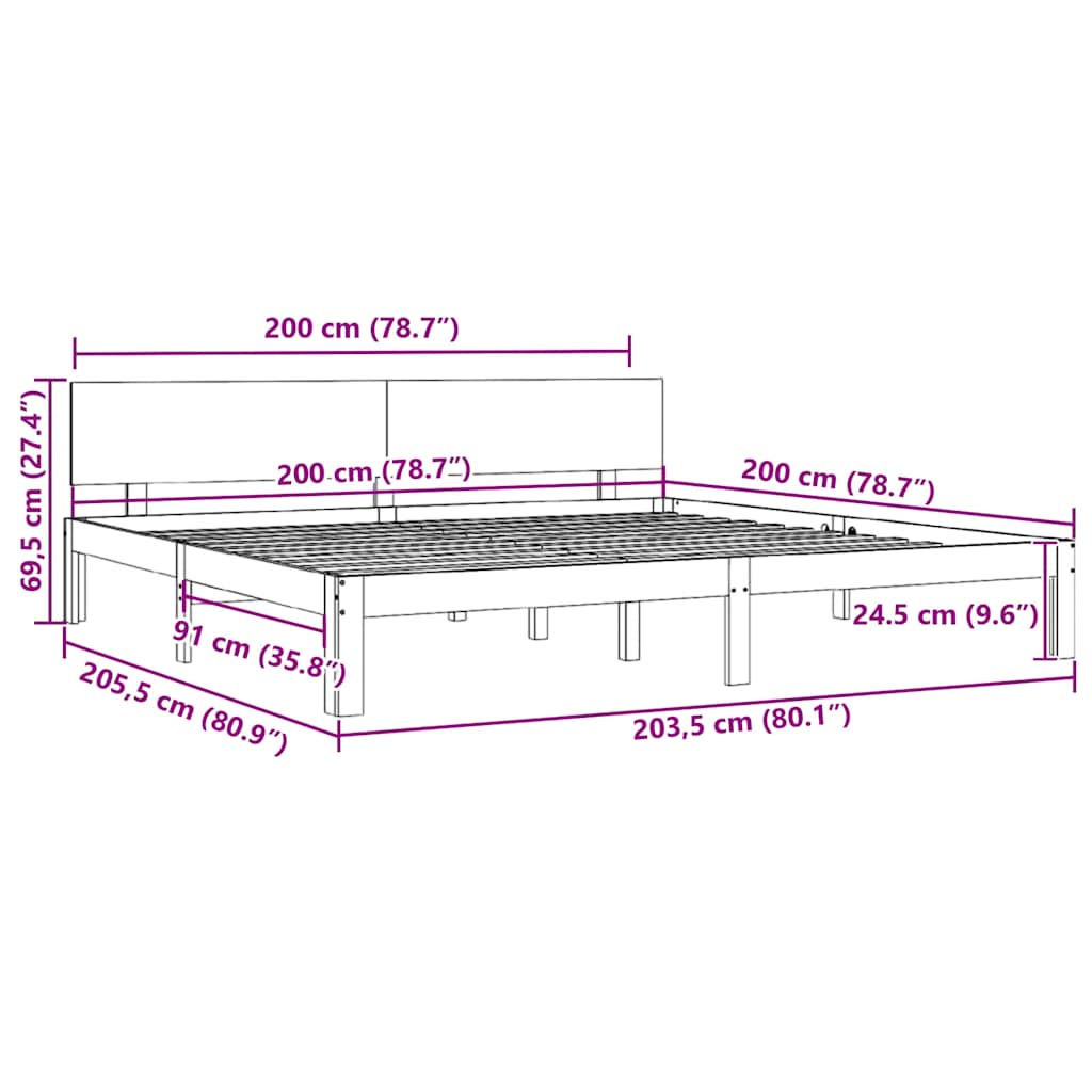 Cadre de lit sans matelas blanc bois massif de pin 200x200 cm - XIOS