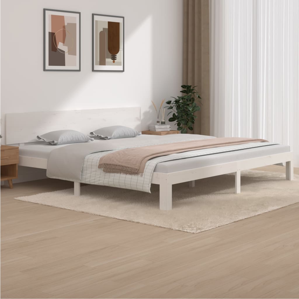 Cadre de lit sans matelas blanc bois massif de pin 200x200 cm - XIOS