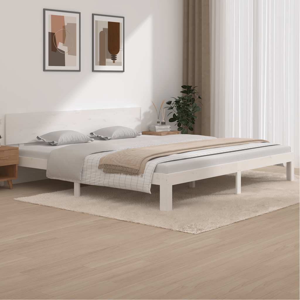 Cadre de lit sans matelas blanc bois massif de pin 200x200 cm - XIOS