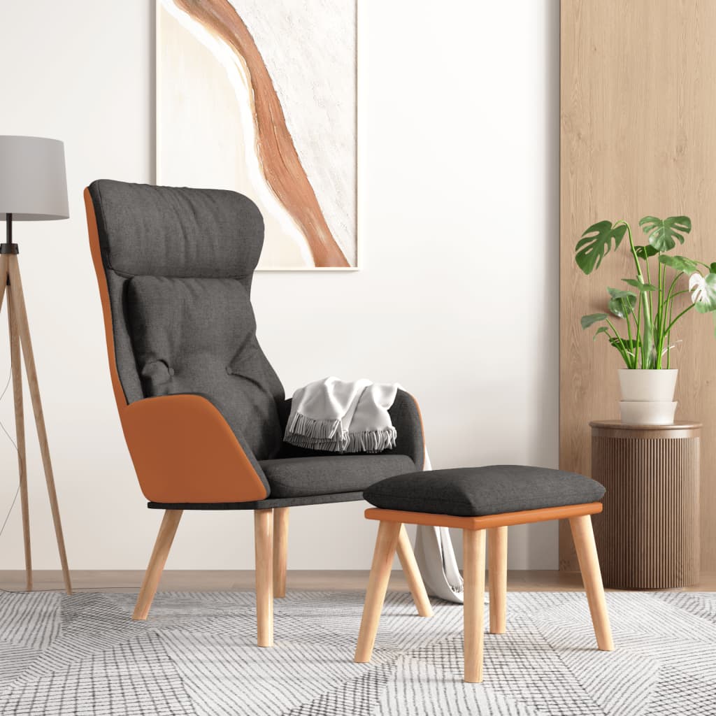 Chaise de relaxation repose-pied Gris foncé Similicuir et tissu - XIOS